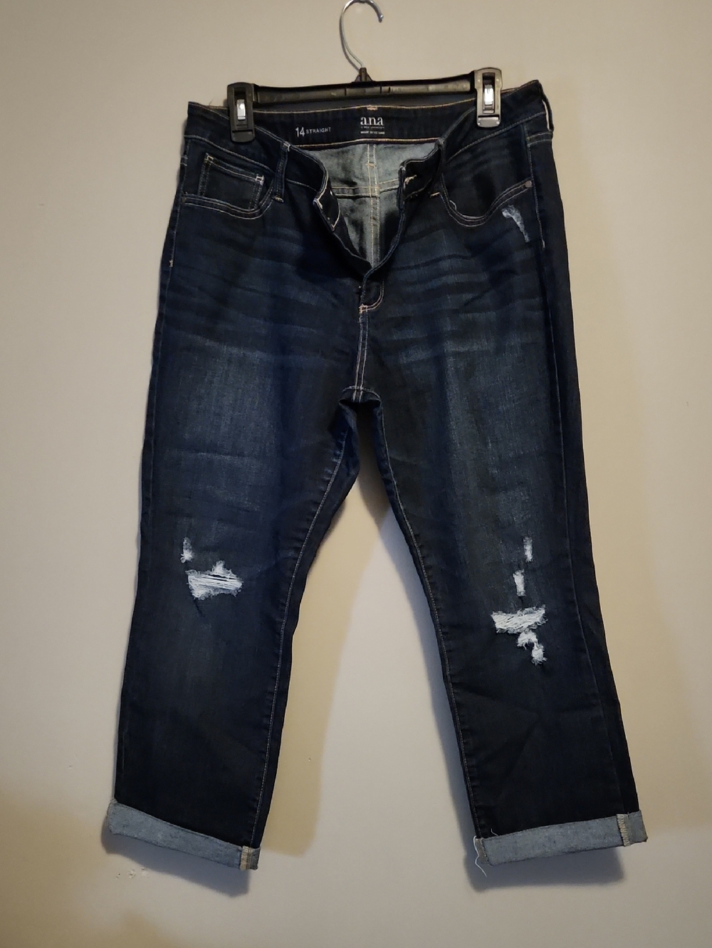 a.n.a Women's Dark Indigo Distressed Boyfriend Jeans